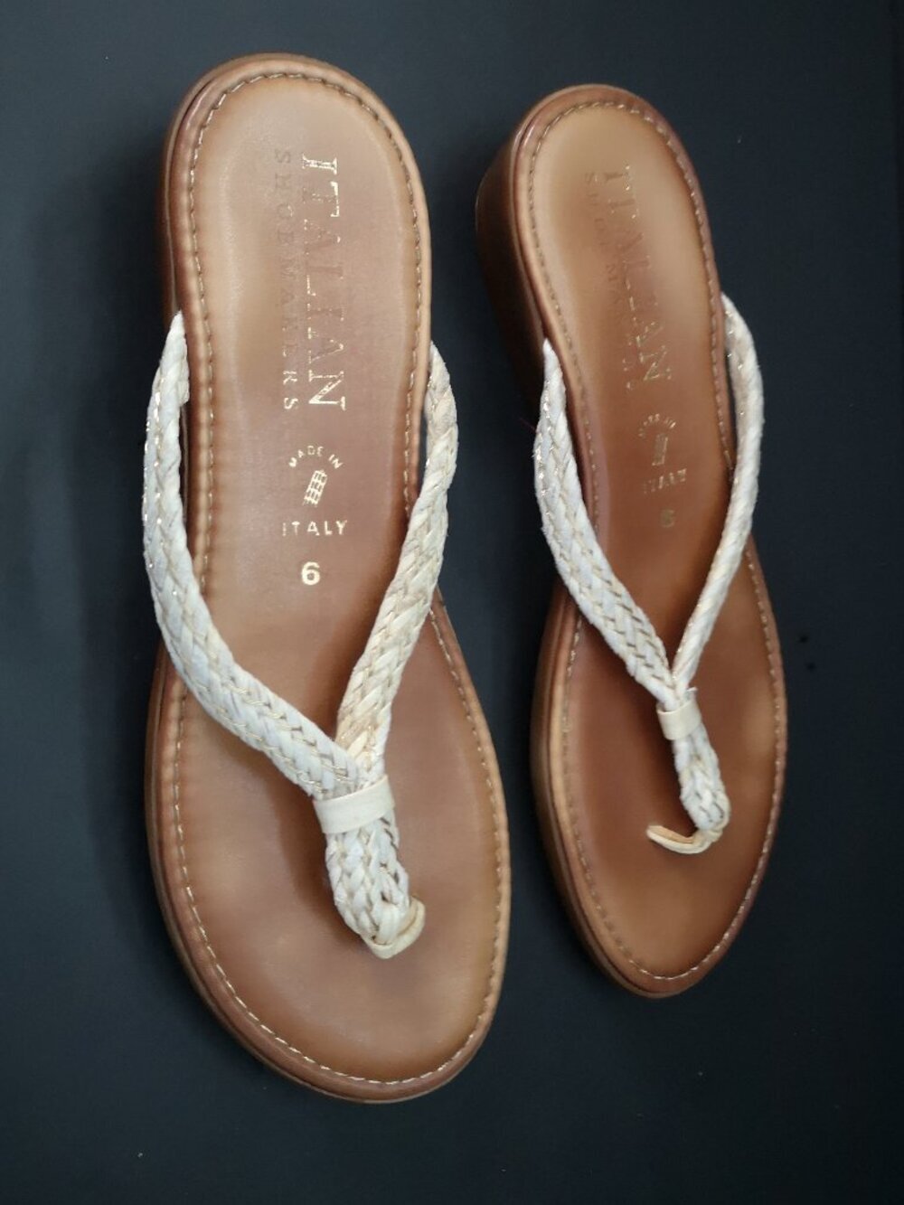 Italian Shoe Makers Ladies Size 6 Made in Italy Braided Strap Thong Sandals